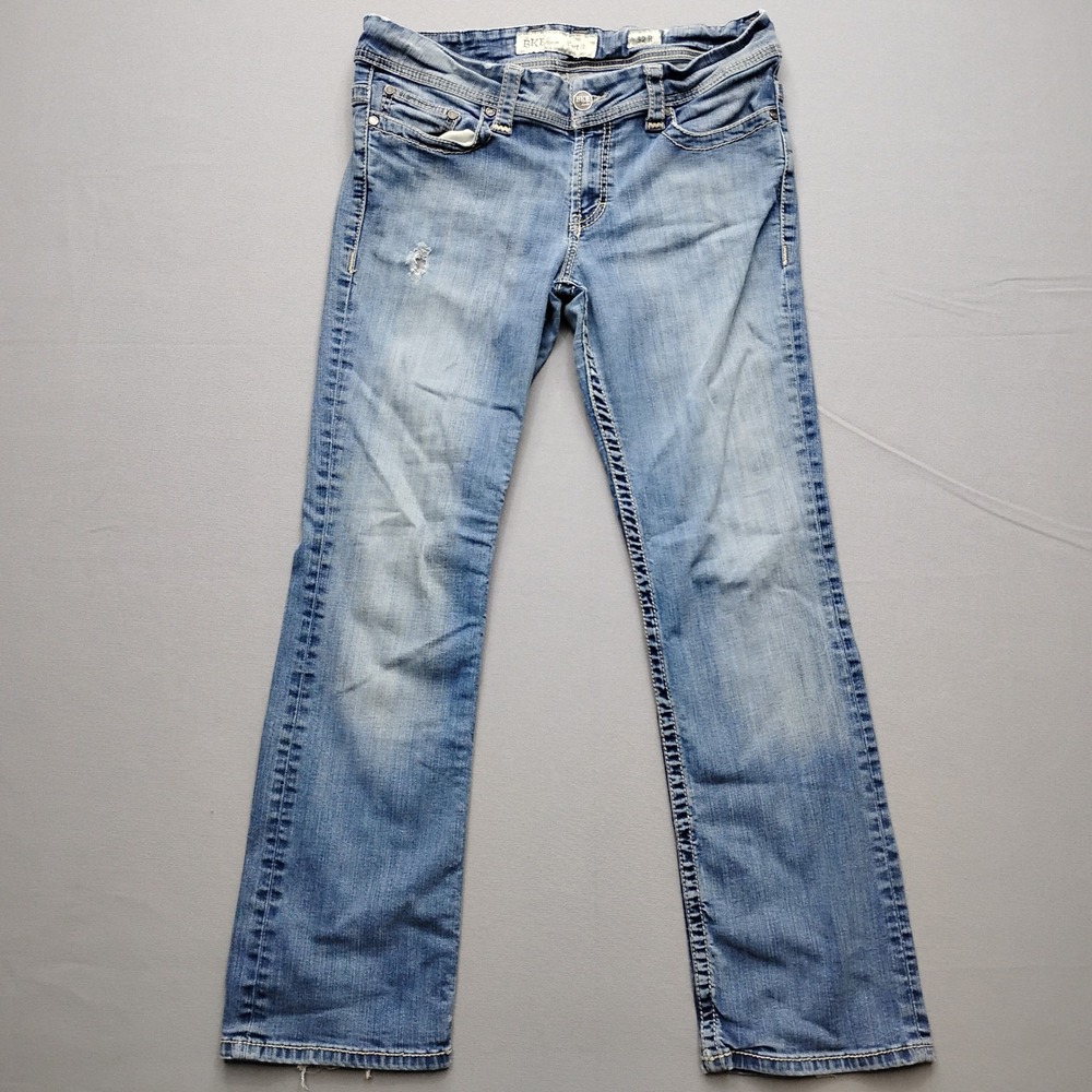 BKE Denim Peyton Women Blue Distressed Bootcut Jeans Size 32 Regular